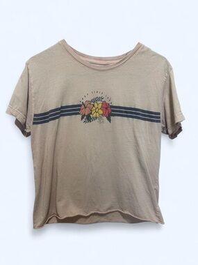 Roxy Beige Short Sleeve Tee with Floral Stripe
